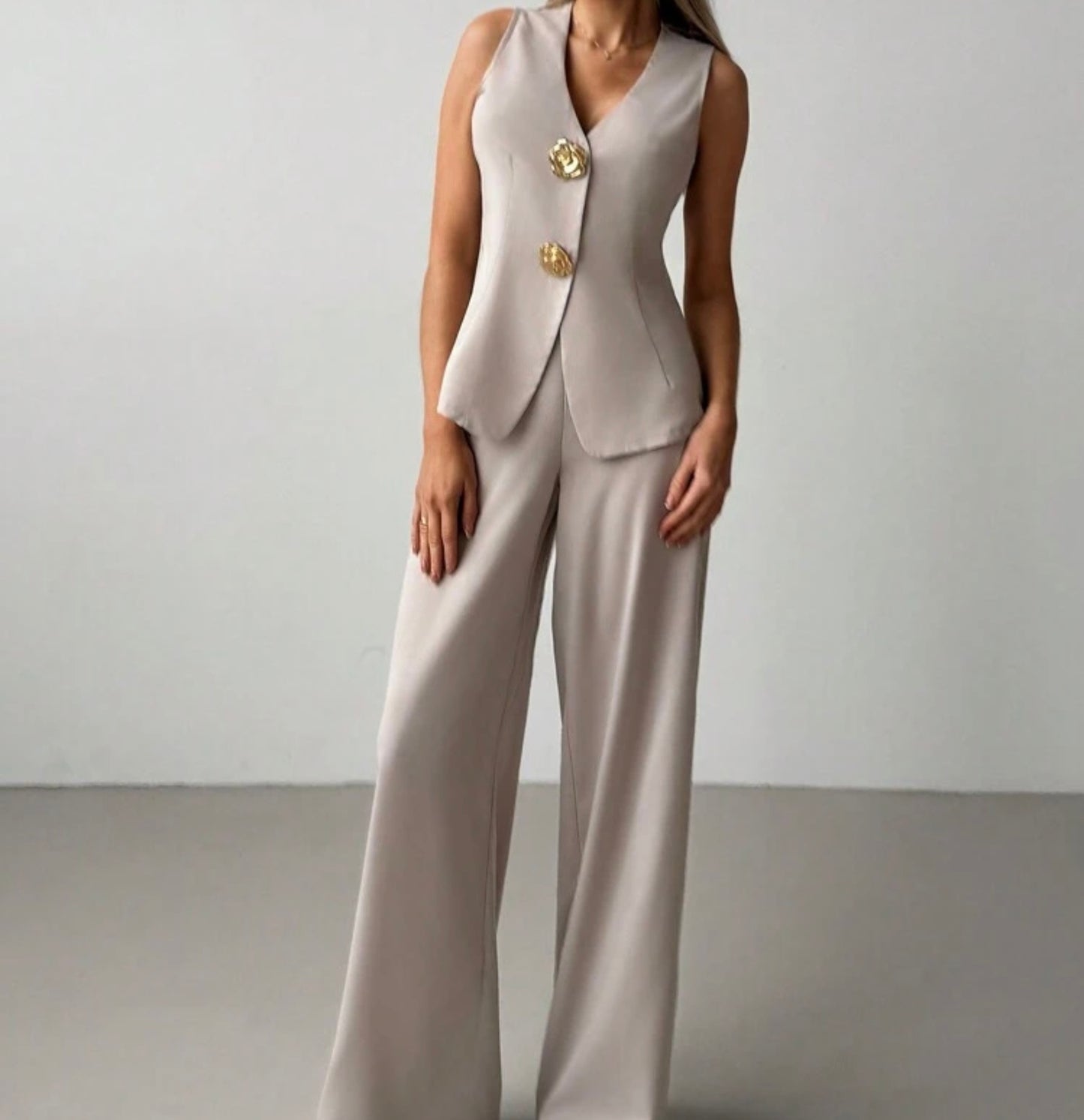 Sleeveless Blazer & Wide-Leg Trousers Set
