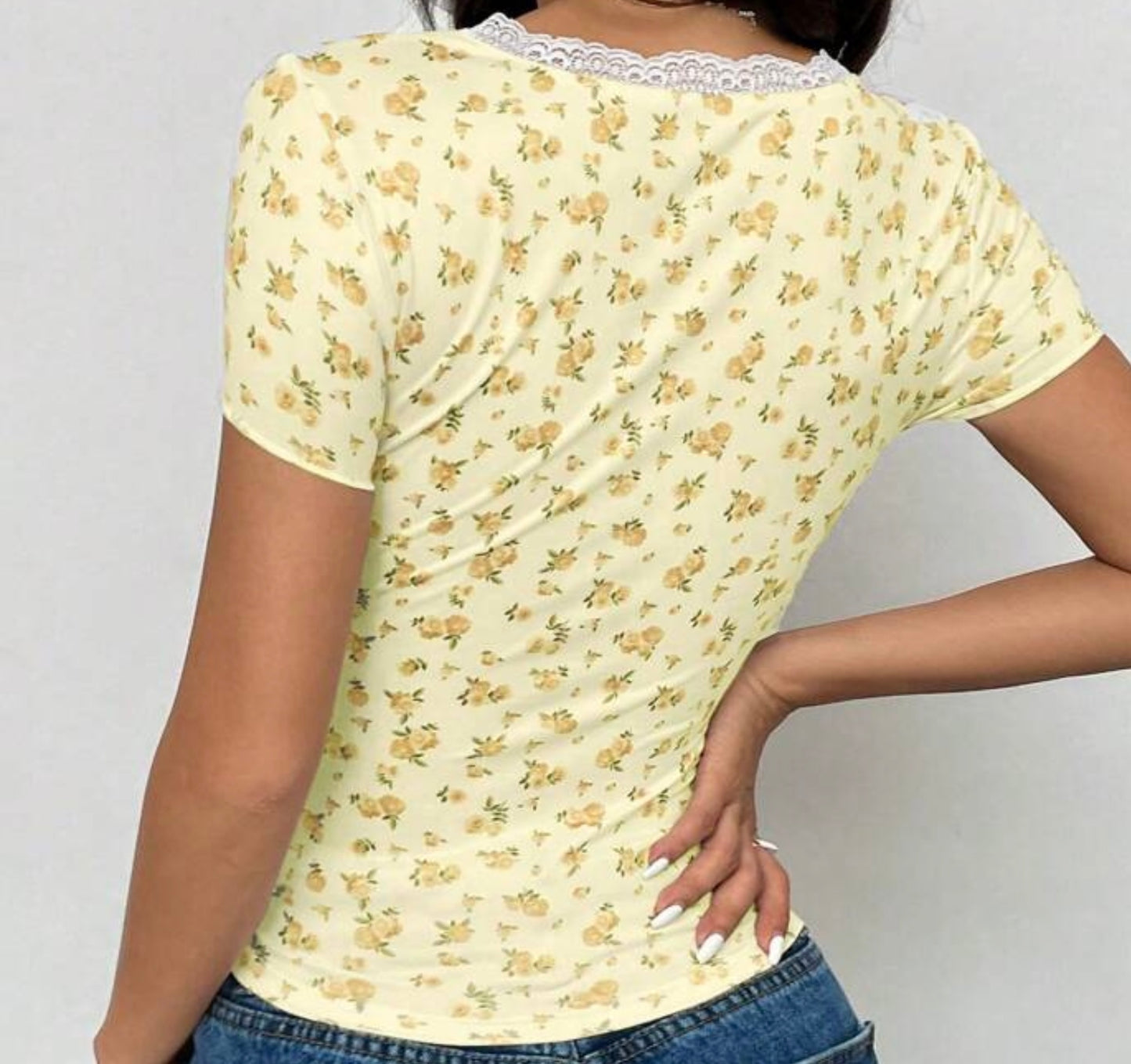 Lace Bowknot Decor Short Sleeve T-Shirt