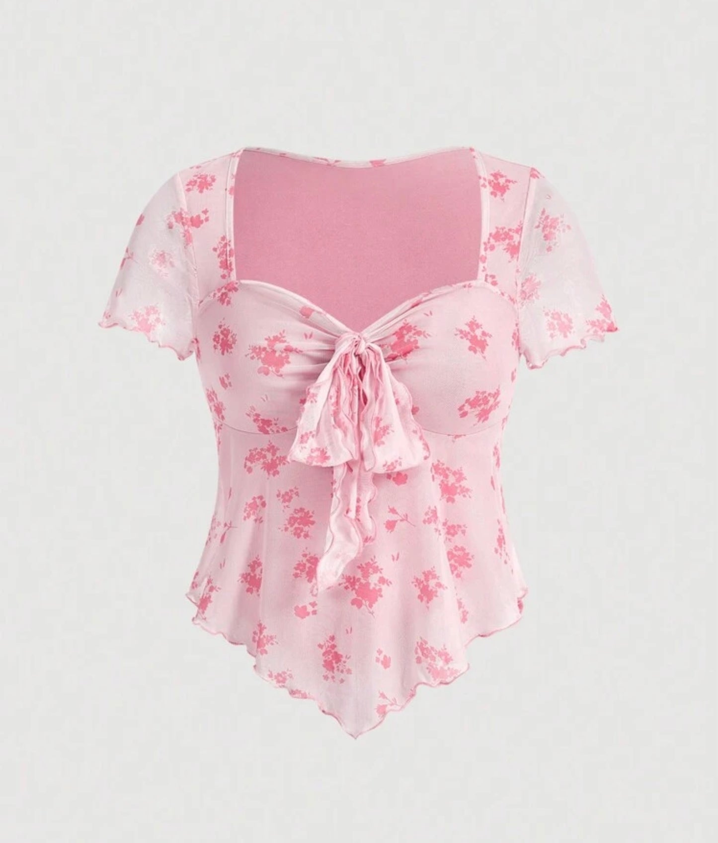 Short Sleeves Asymmetric Floral Print Top