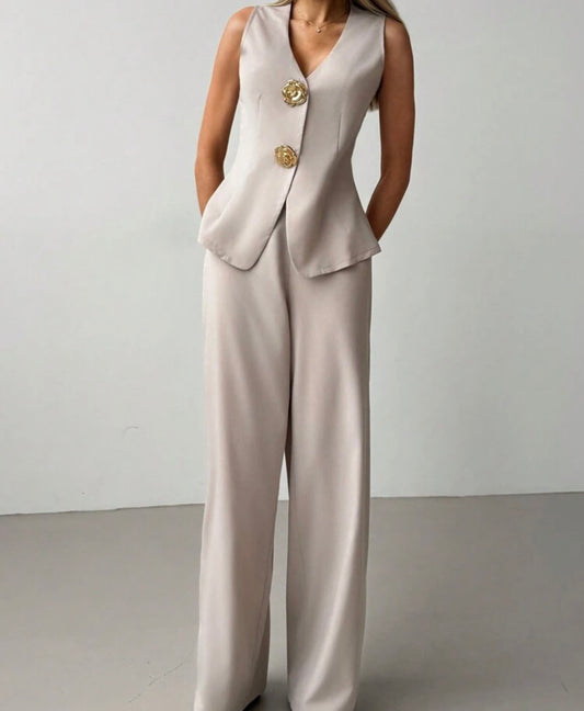 Sleeveless Blazer & Wide-Leg Trousers Set
