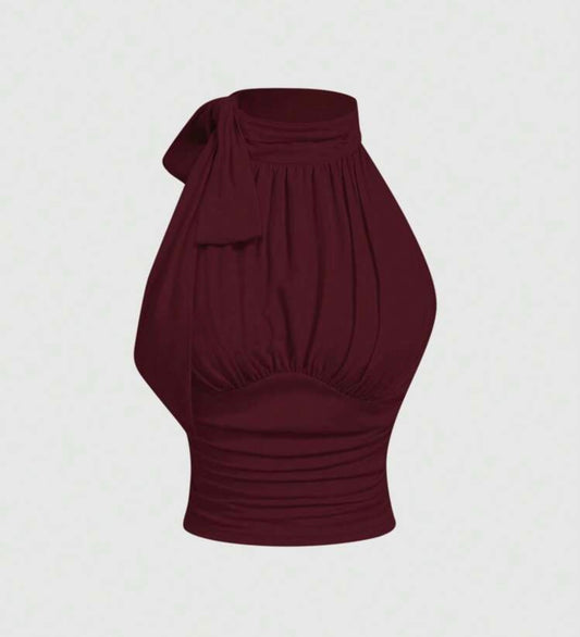 Stand Collar Bowknot Ruched Top