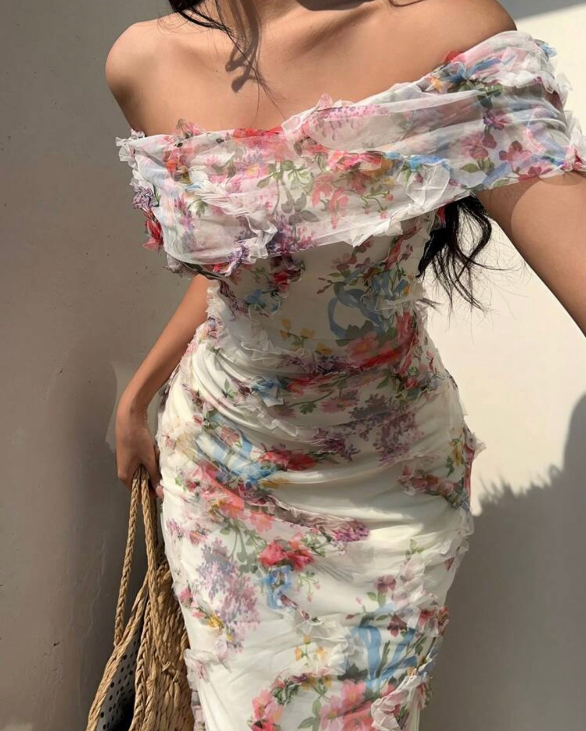 Floral Print Off Shoulder Dress