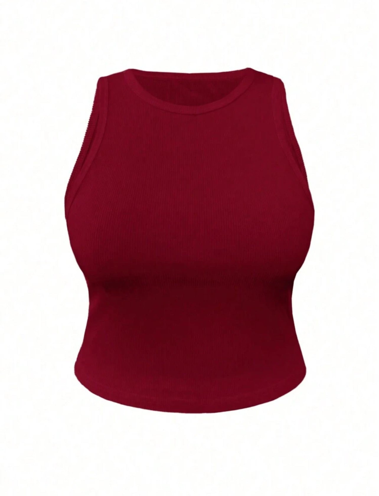 Basic Ribbed Tank Top With High Neckline