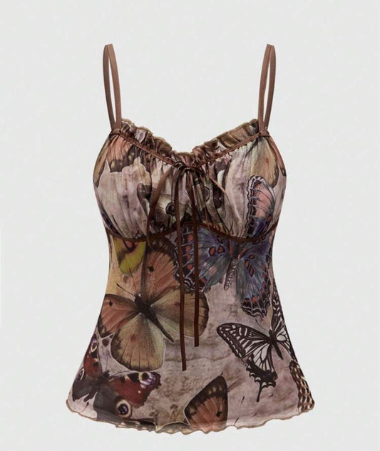 Butterfly Y2K Style Lace-Up Tank Top