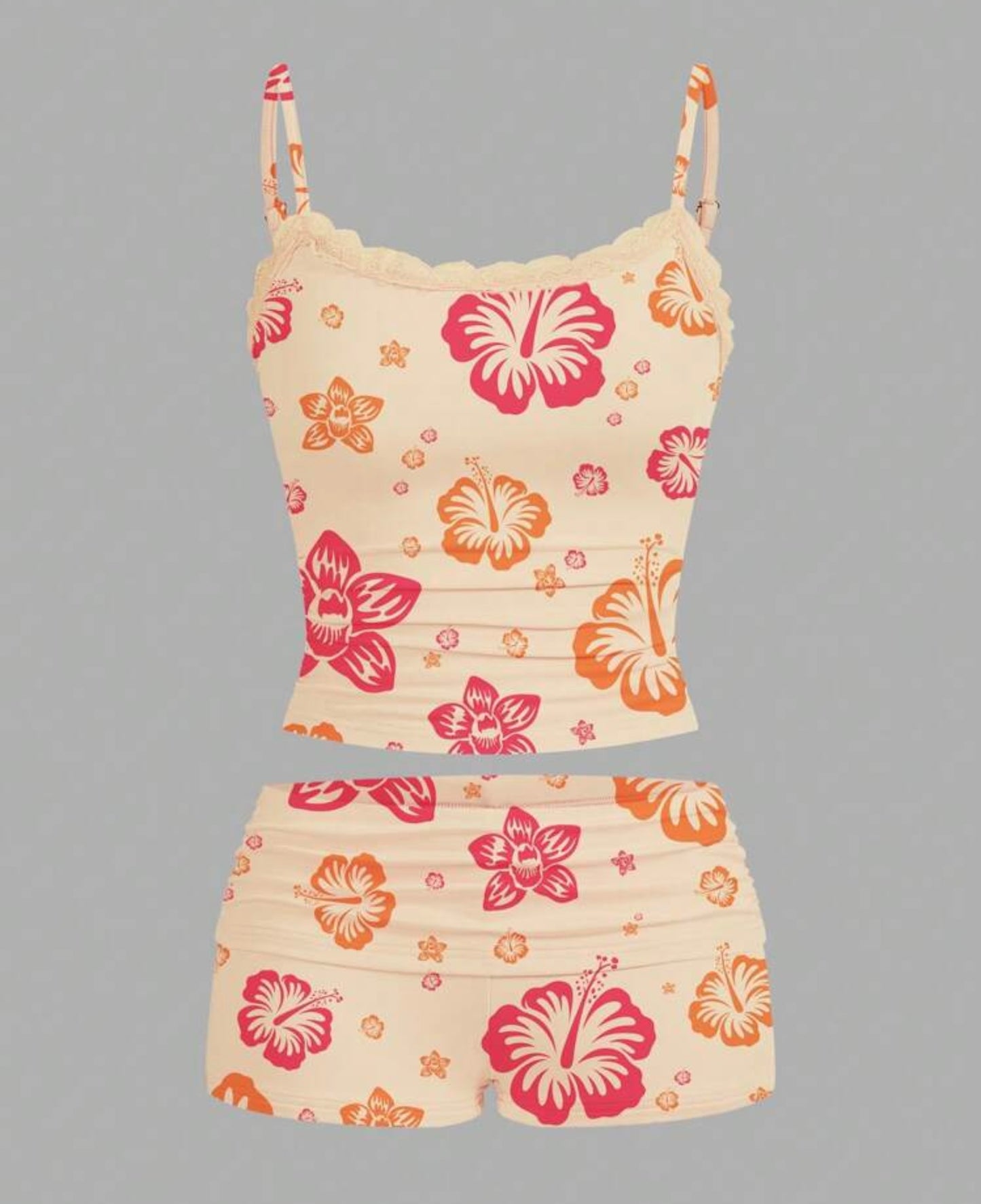 Floral Print Strap Top & Mini Short Set