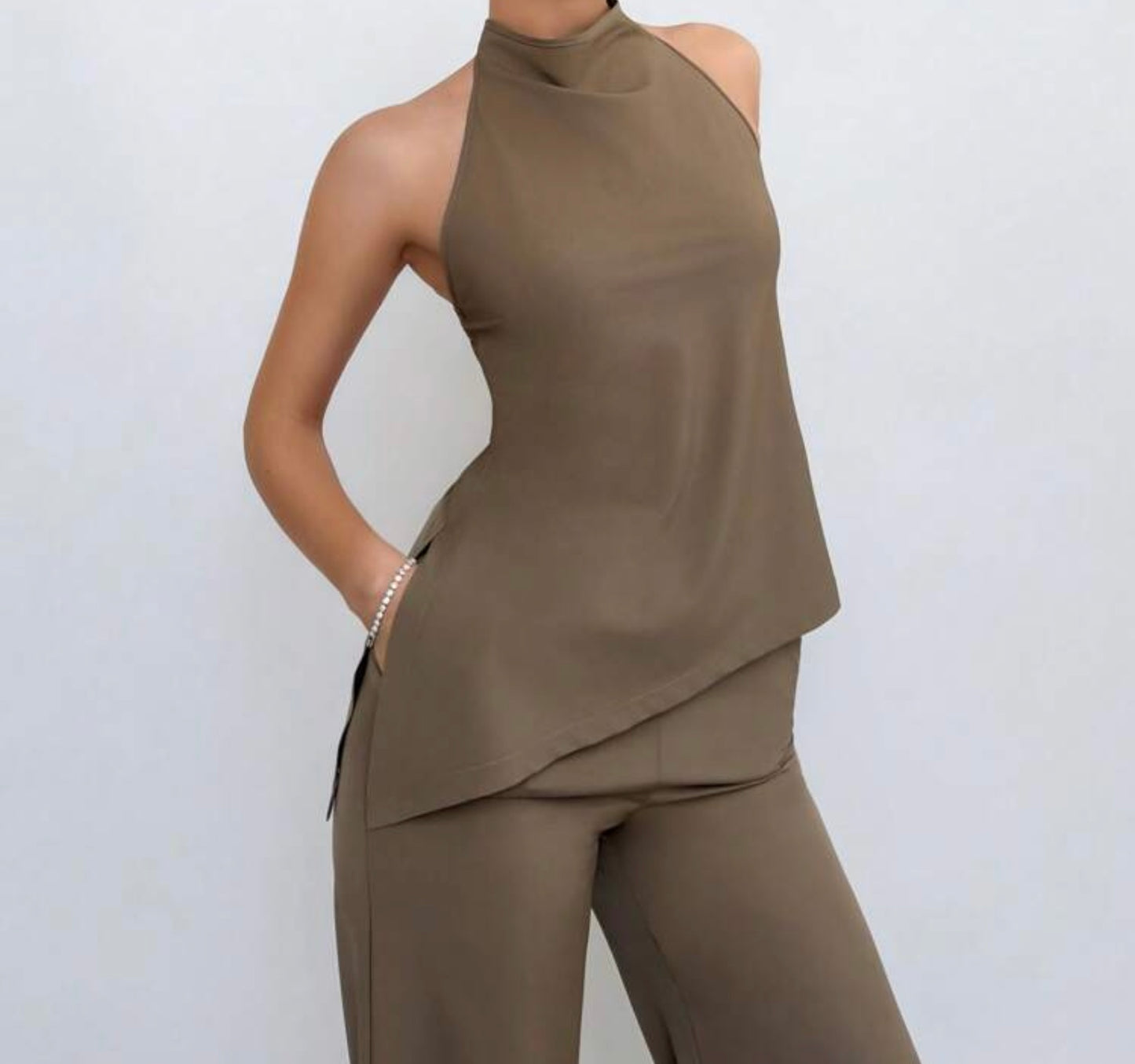 Asymmetric Halter Top & Matching Trousers Set