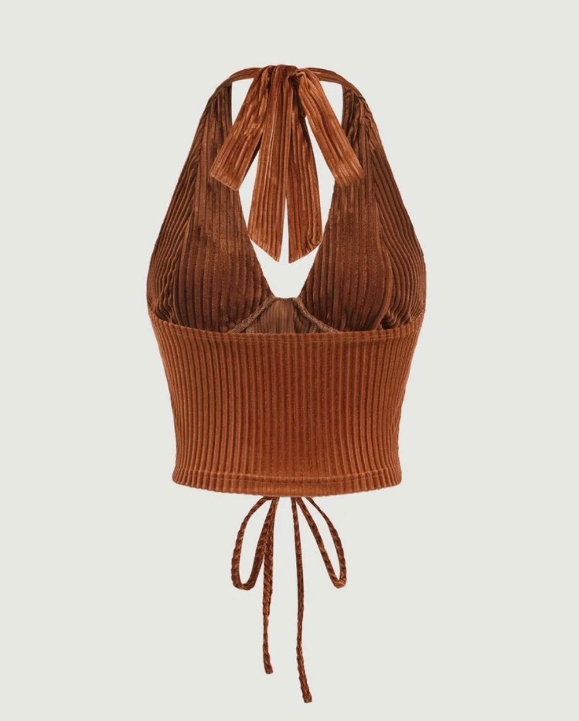 Ribbed Halter Top With Lace-Up Front