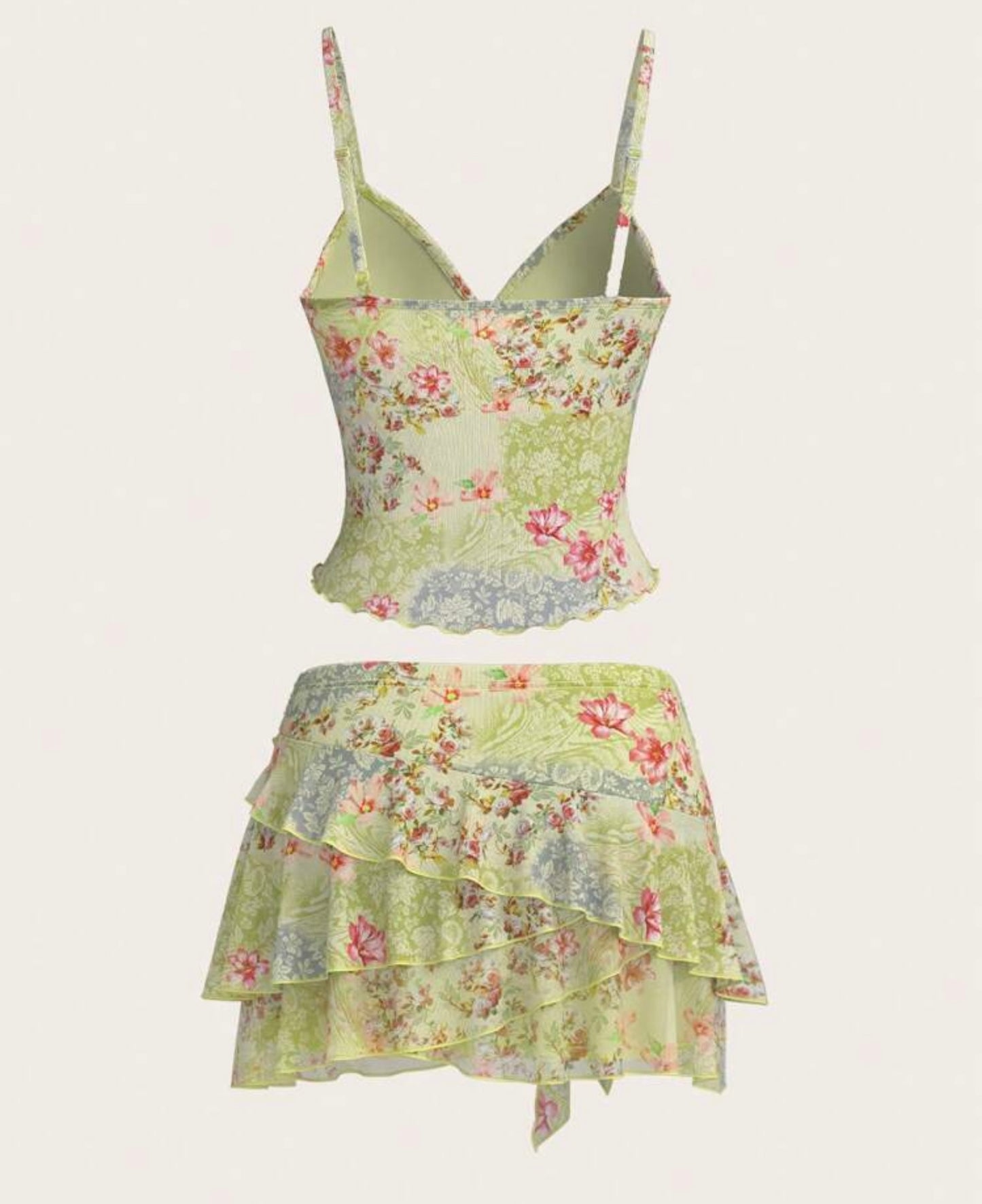 Floral Print Camisole & Low-Waist Skirt Set