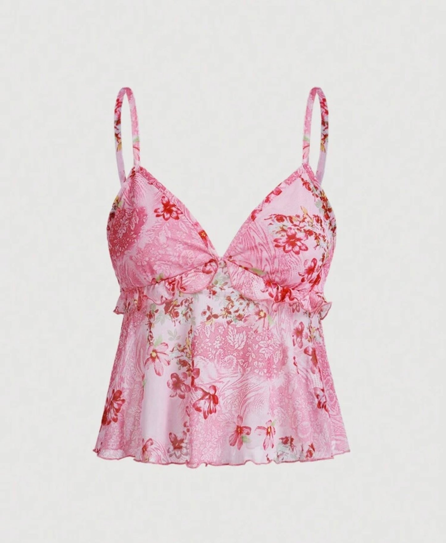 Floral Cami Top With Ruffle Trim