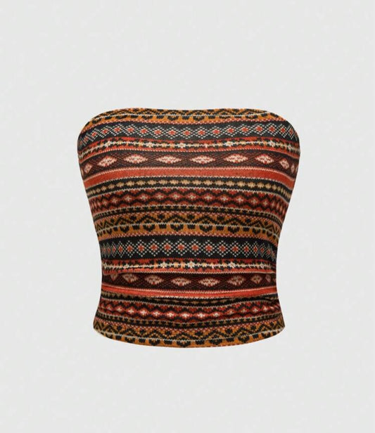 Tribal Print Strapless Tube Top