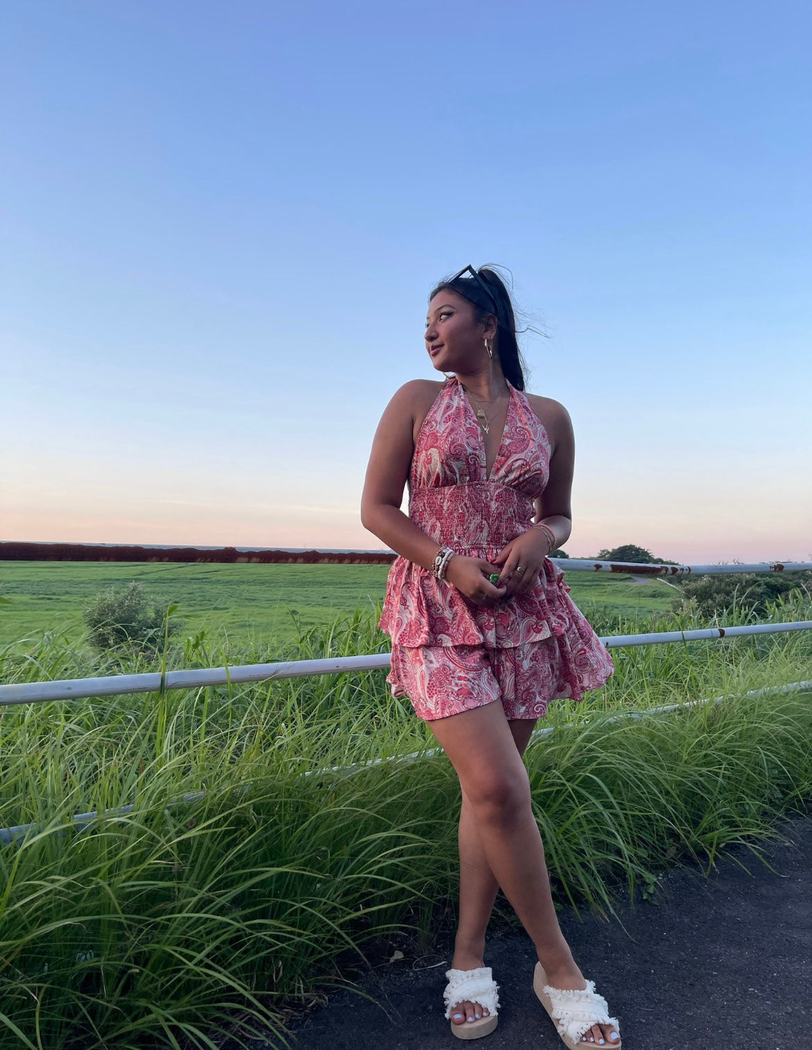 V-Neck Sleeveless Halter Mini Dress