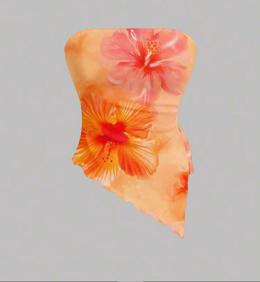 Asymmetrical Floral Print Tank Top