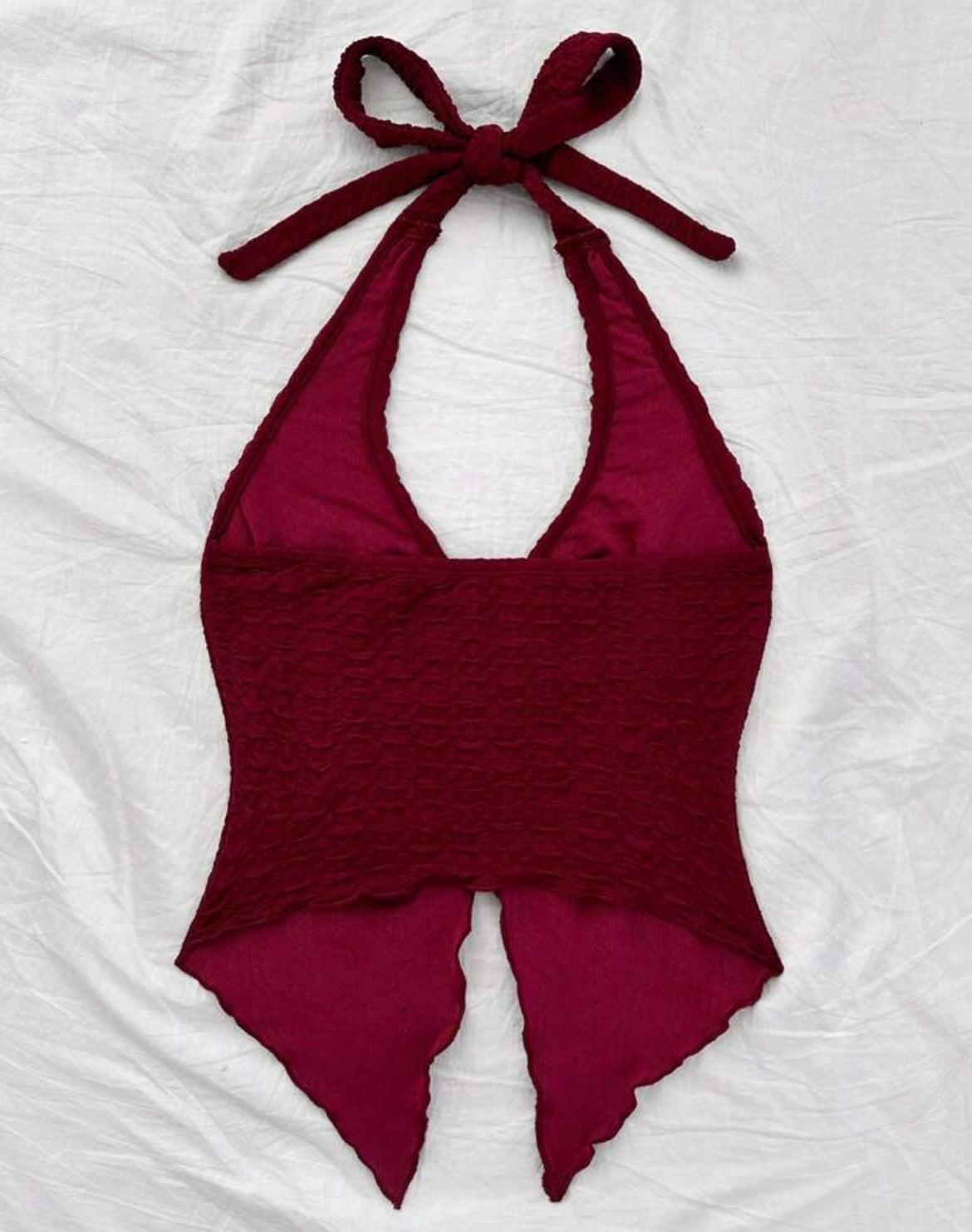 Textured Burgundy Halter Top With Front buckle Detail
