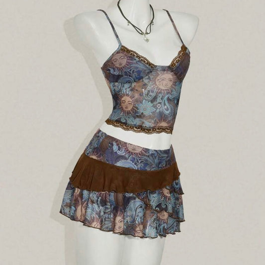 Low Waist Skirt & Lace Top Set