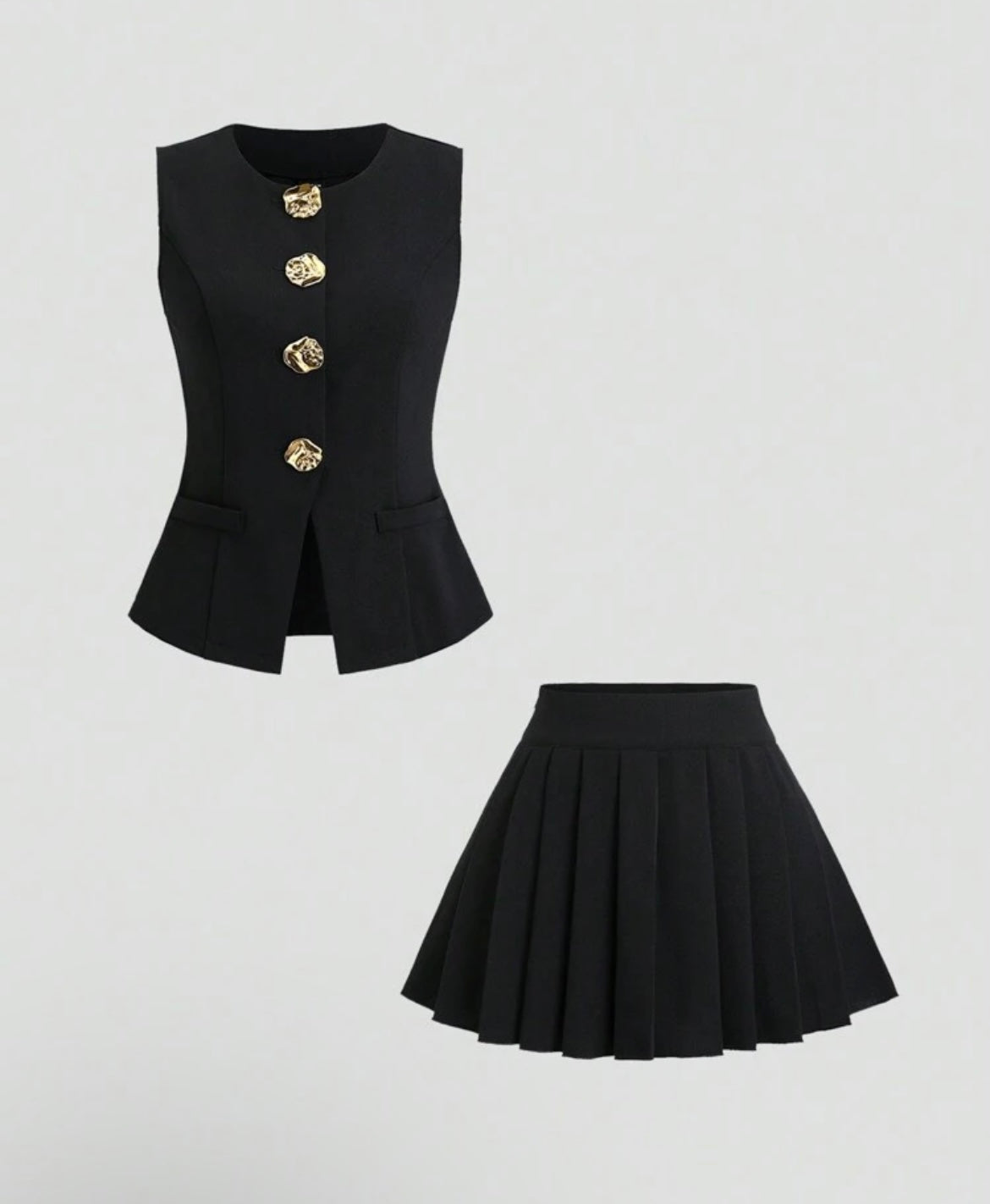 Cardigan & Pleated Mini Skirt Set