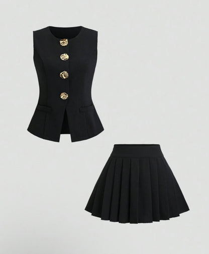 Cardigan & Pleated Mini Skirt Set