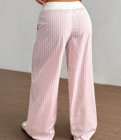 Pink Striped Wide-Leg Lounge Pants & Contrast Waistband