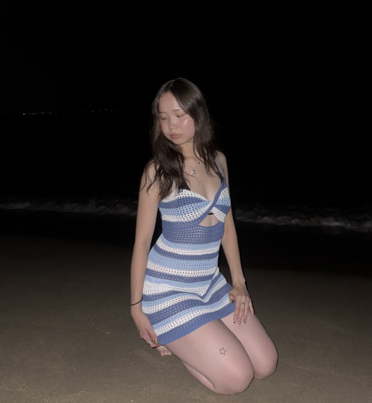 Striped Crochet Mini Dress
