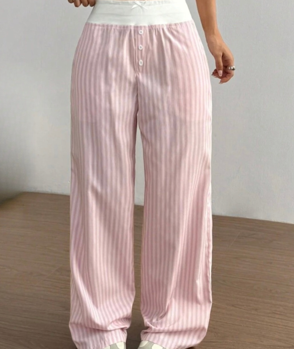 Pink Striped Wide-Leg Lounge Pants & Contrast Waistband
