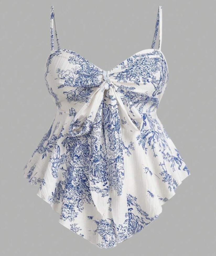 Vintage Toile Print Handkerchief Cami Top