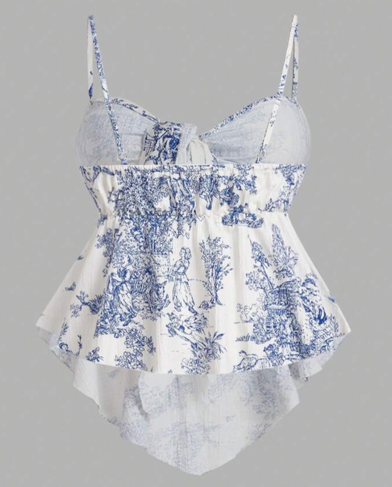 Vintage Toile Print Handkerchief Cami Top