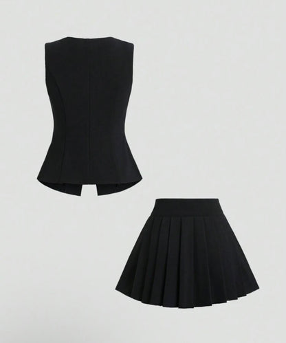 Cardigan & Pleated Mini Skirt Set