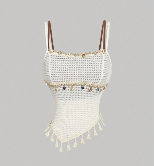 Crochet Top With Shell And Tassel Hem