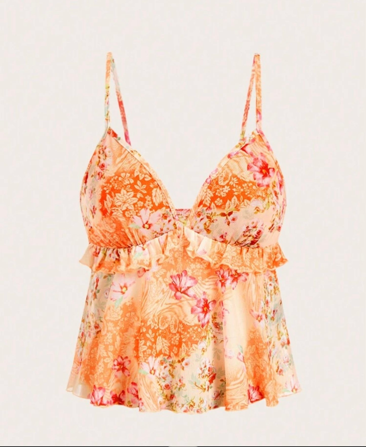 Floral Cami Top With Ruffle Trim