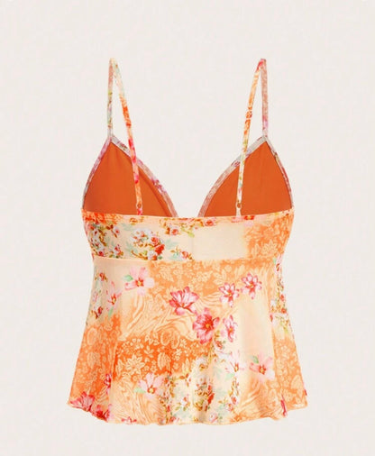 Floral Cami Top With Ruffle Trim