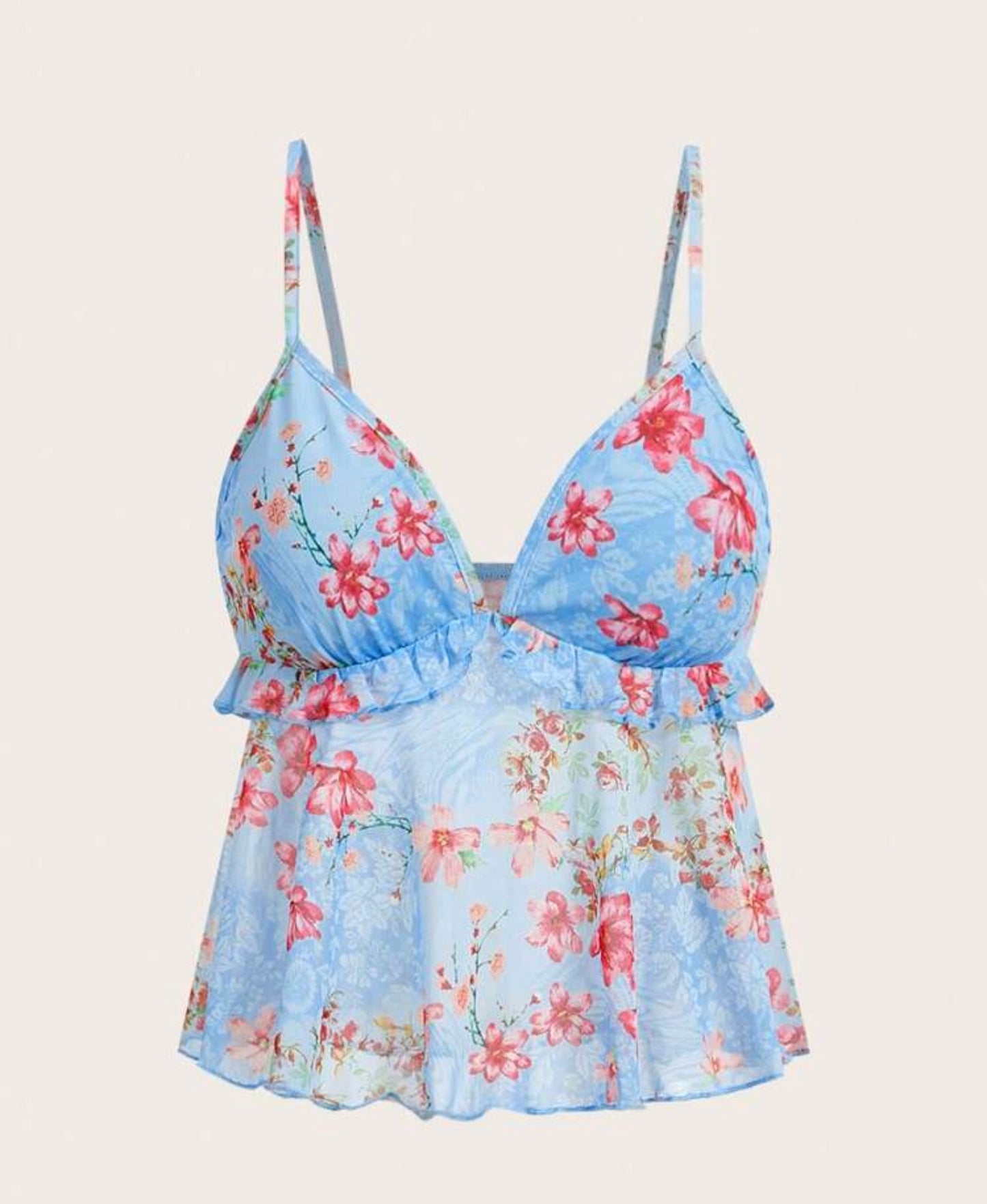 Floral Cami Top With Ruffle Trim