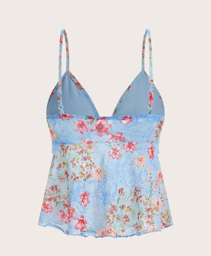 Floral Cami Top With Ruffle Trim