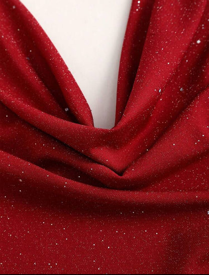 Halter Neck Glitter Top With draped Neckline