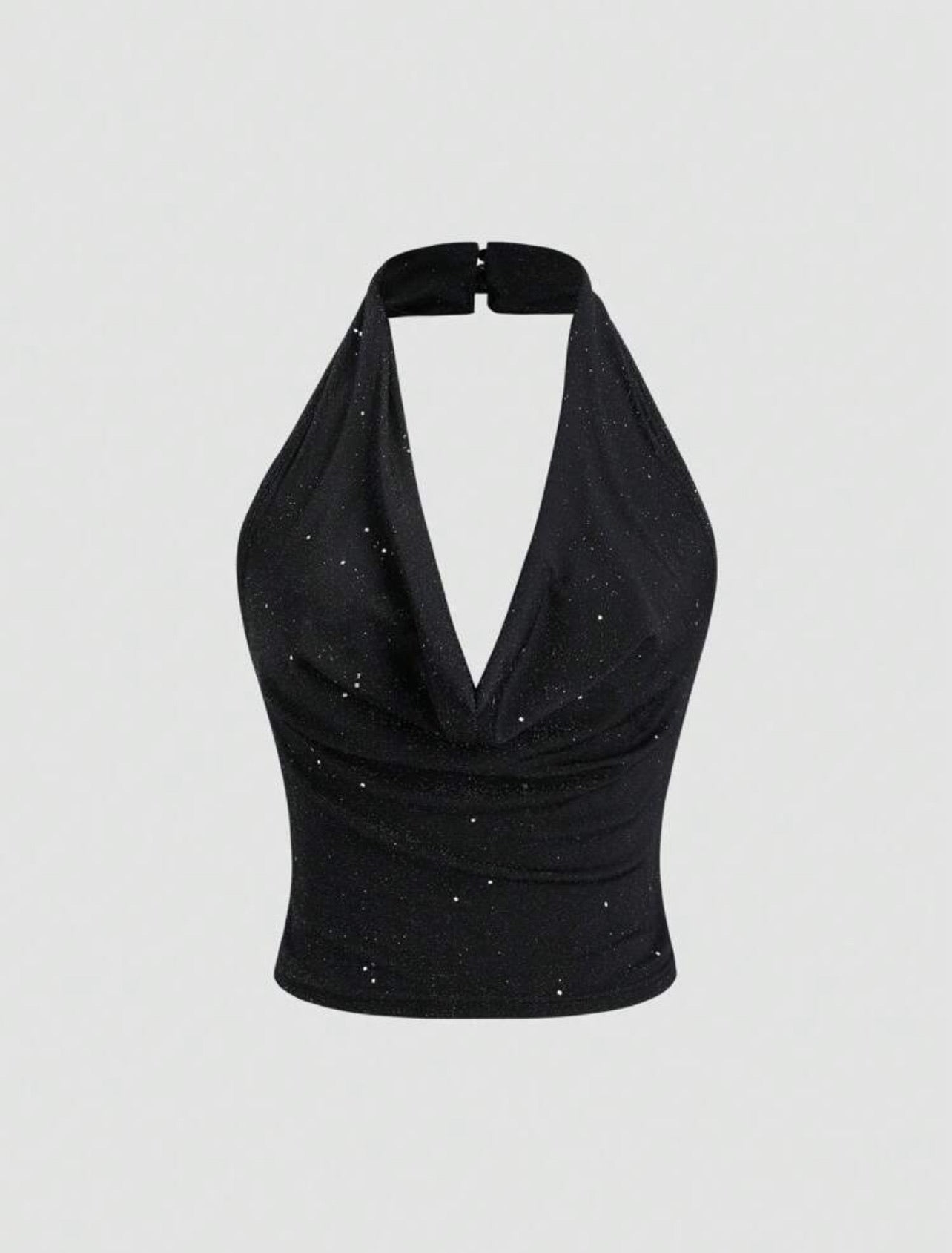 Halter Neck Glitter Top With draped Neckline