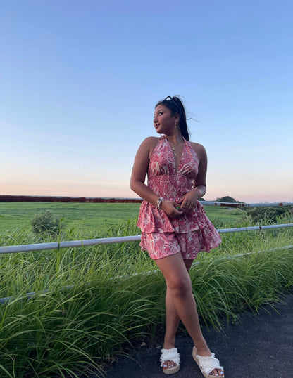 V-Neck Sleeveless Halter Mini Dress